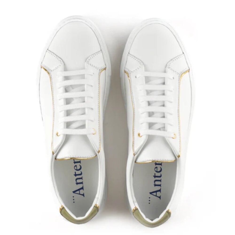 Italian luxury sneaks with gold trim, Handmade NWT SS2025